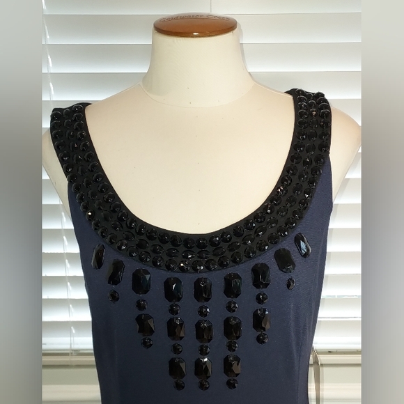 Boston Proper Navy/Black Bejeweled Scoop Neck Sleeveless Dress NWT - Picture 2 of 6